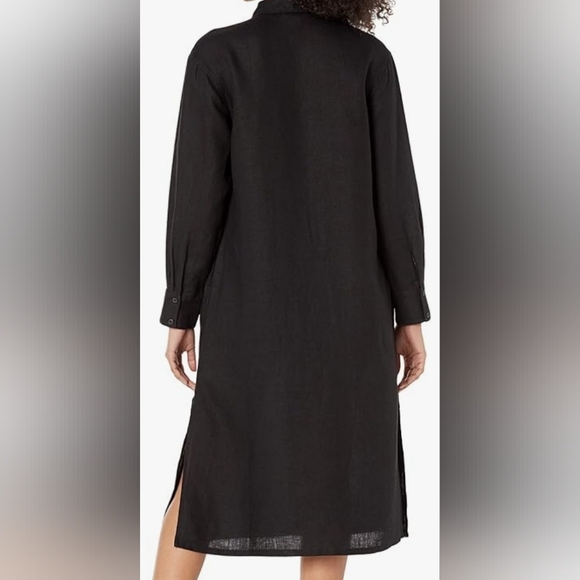 Nwt 100% Linen Elegant Black Shirt Dress - Picture 2 of 4